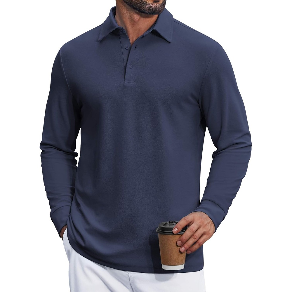 image:imageCOOFANDY Mens Long Sleeve Polo Shirts Classic Cotton Pique Polo ShirtsNavy Blue