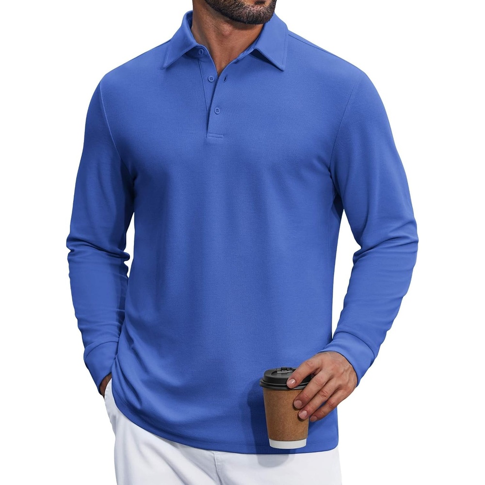 image:imageCOOFANDY Mens Long Sleeve Polo Shirts Classic Cotton Pique Polo ShirtsSky Blue