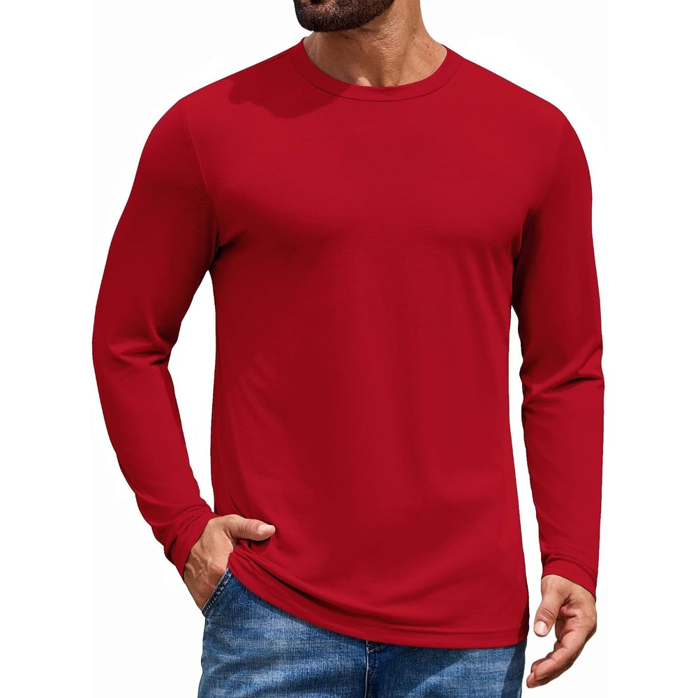 image:imageCOOFANDY Mens Long Sleeve TShirt Cotton Blend T Shirts Casual Crew Neck Basic Tee Soft Classic Regular Fit TshirtsRed
