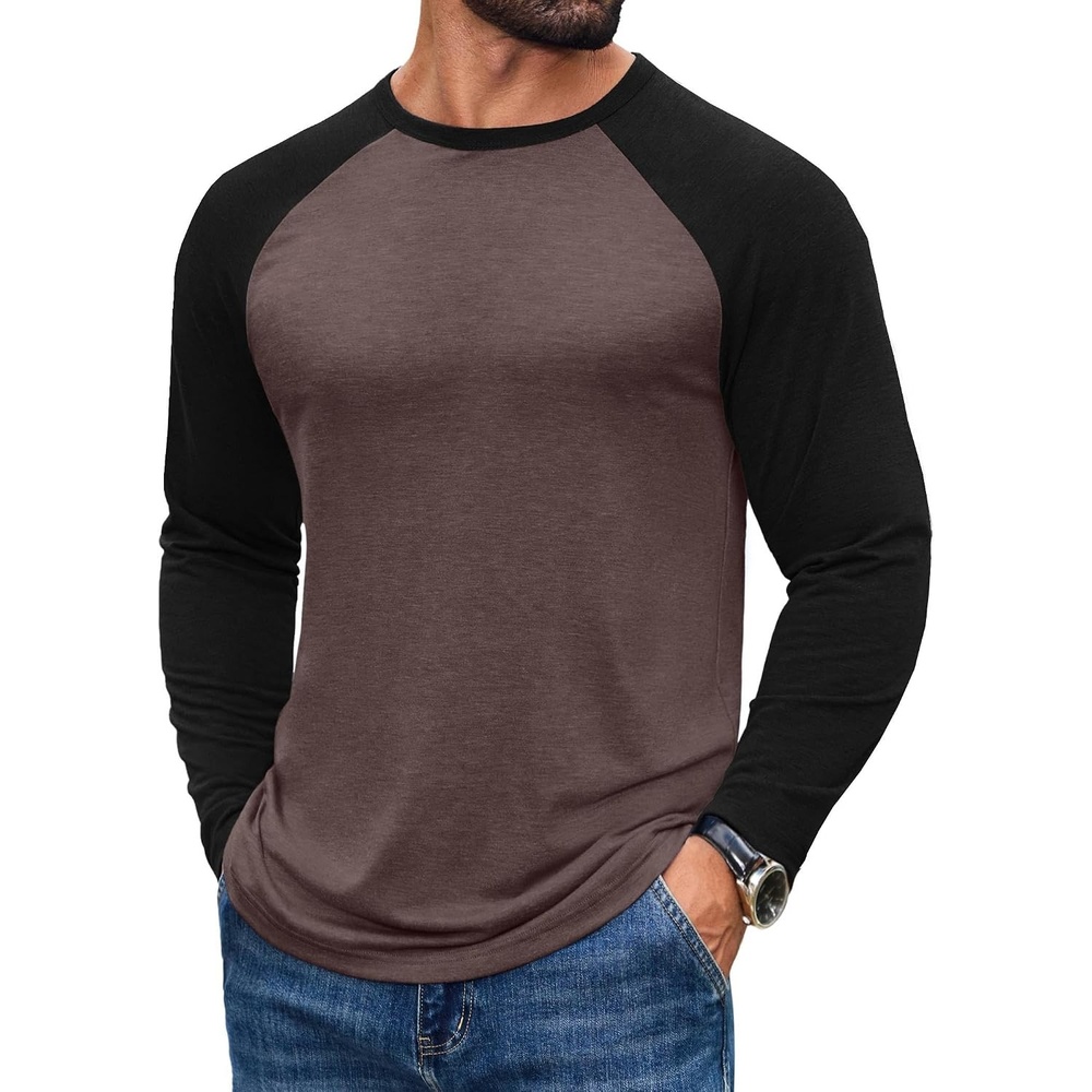 image:imageCOOFANDY Mens Long Sleeve Tee Shirts Casual Crewneck Raglan TShirts Stretchy Baseball Pullover TeeBrown
