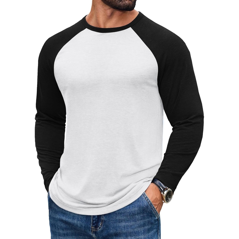 image:imageCOOFANDY Mens Long Sleeve Tee Shirts Casual Crewneck Raglan TShirts Stretchy Baseball Pullover TeeWhite