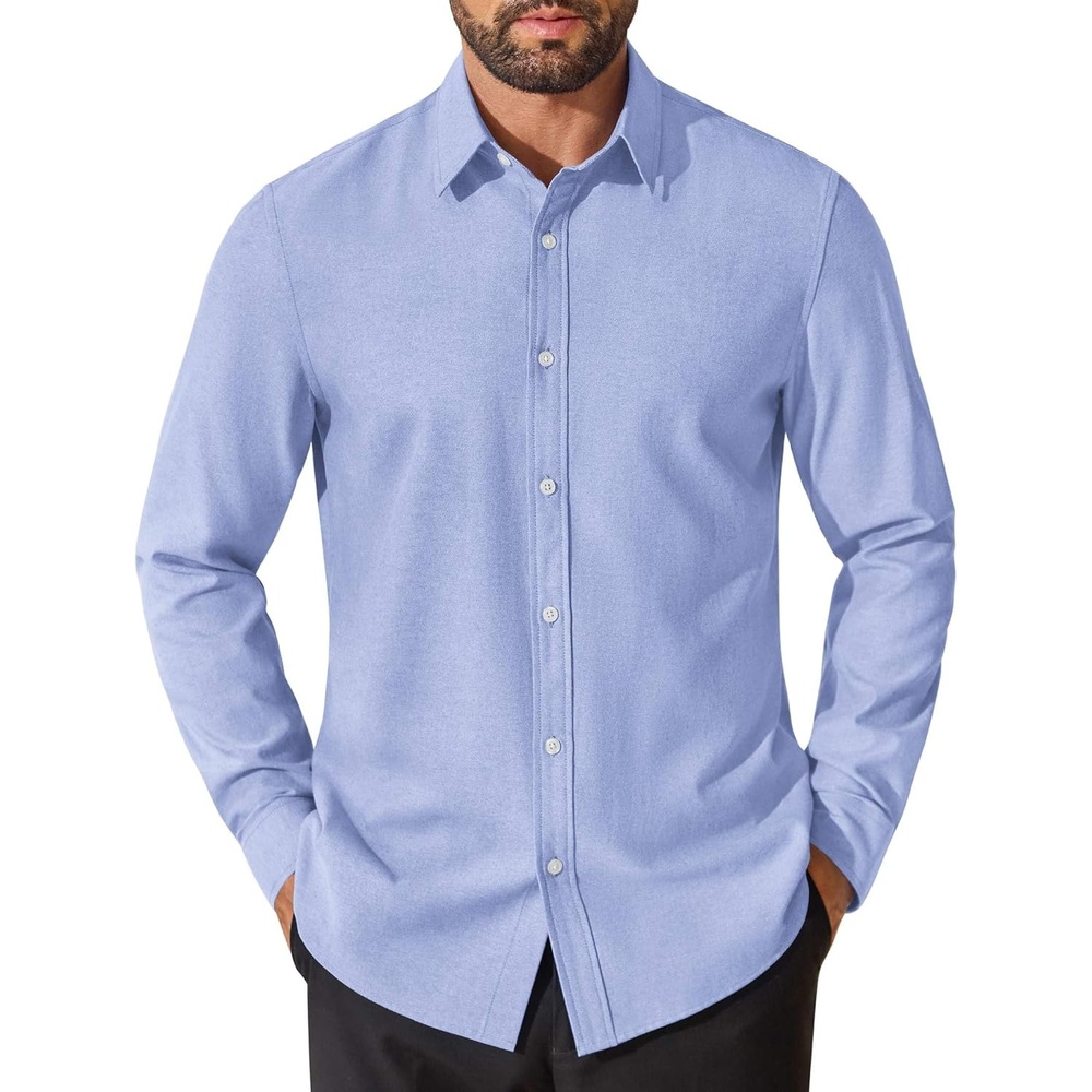 image:imageCOOFANDY Mens Oxford Shirt Cotton Long Sleeve RegularFit Dress Shirt Wrinkle Free Casual Button Down ShirtsClear Blue