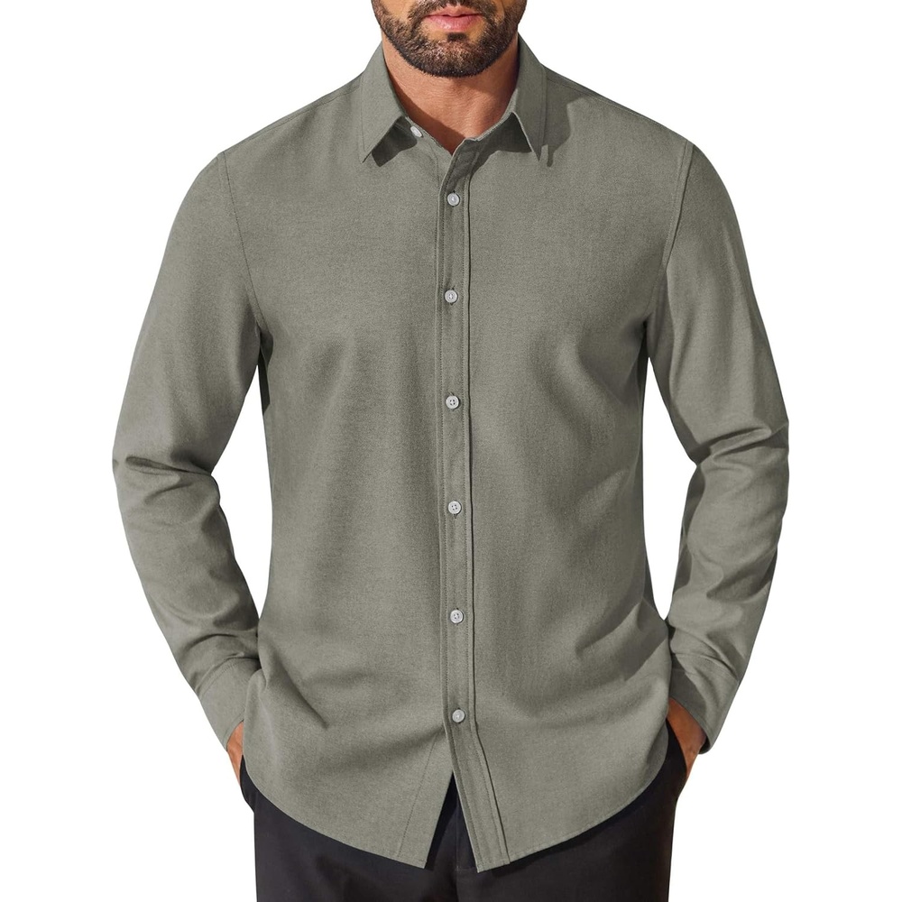 image:imageCOOFANDY Mens Oxford Shirt Cotton Long Sleeve RegularFit Dress Shirt Wrinkle Free Casual Button Down ShirtsGreen