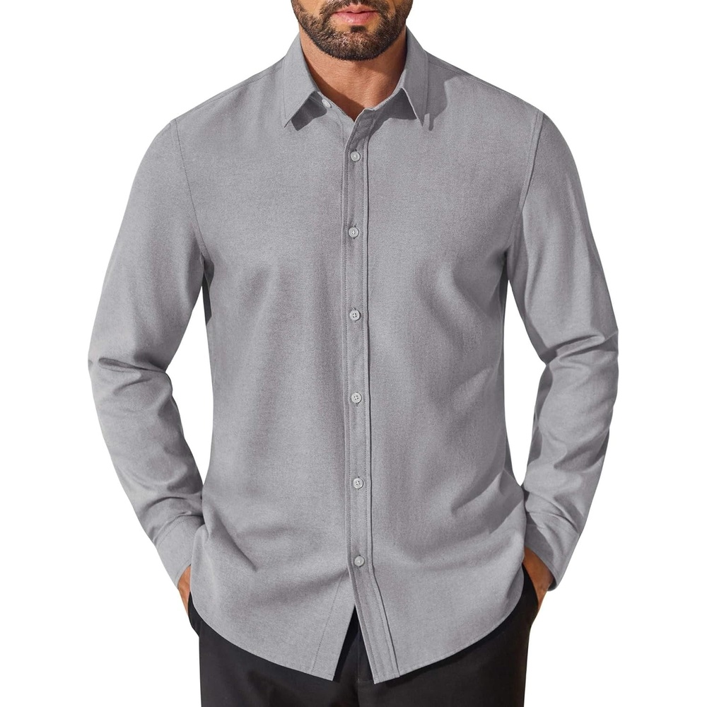 image:imageCOOFANDY Mens Oxford Shirt Cotton Long Sleeve RegularFit Dress Shirt Wrinkle Free Casual Button Down ShirtsLight Gray