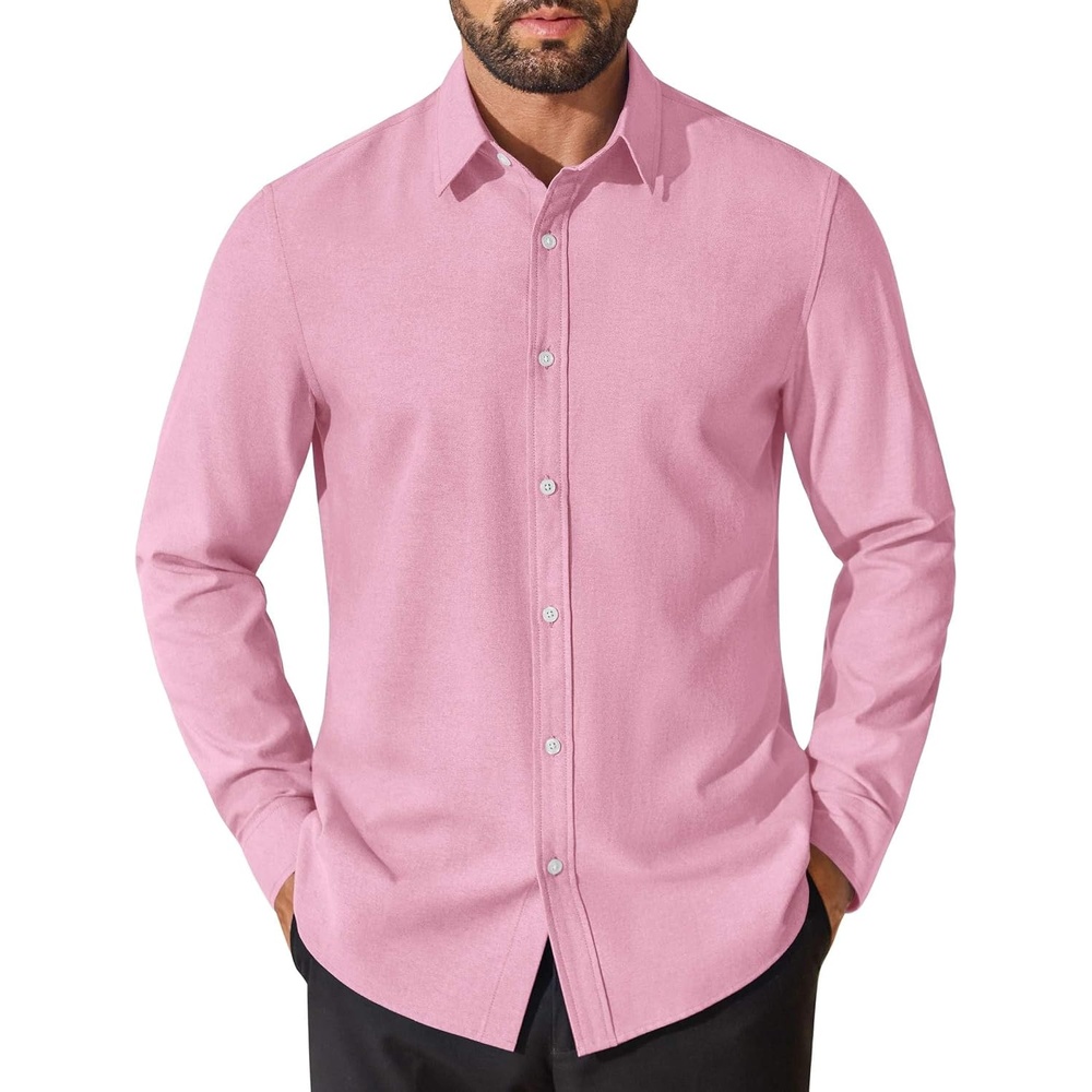 image:imageCOOFANDY Mens Oxford Shirt Cotton Long Sleeve RegularFit Dress Shirt Wrinkle Free Casual Button Down ShirtsLight Pink