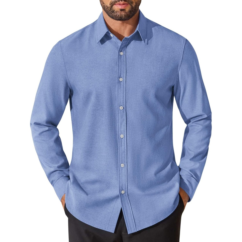 image:imageCOOFANDY Mens Oxford Shirt Cotton Long Sleeve RegularFit Dress Shirt Wrinkle Free Casual Button Down ShirtsSky Blue