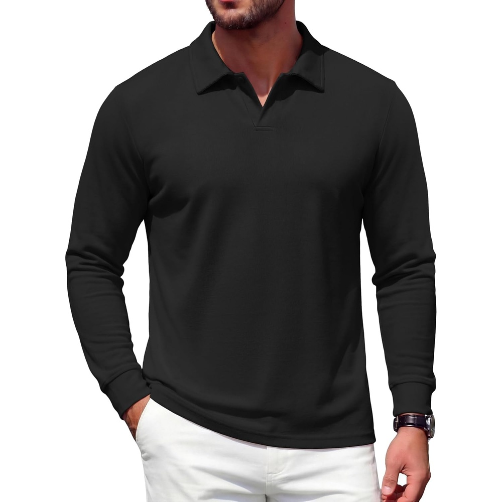image:imageCOOFANDY Mens Polo Shirts Casual Long Sleeve Knit Polo Sweater Golf ShirtsBlack