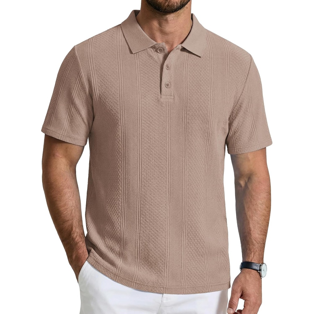 image:imageCOOFANDY Mens Polo Shirts Short Sleeve Casual Knit Textured Summer ShirtKhaki