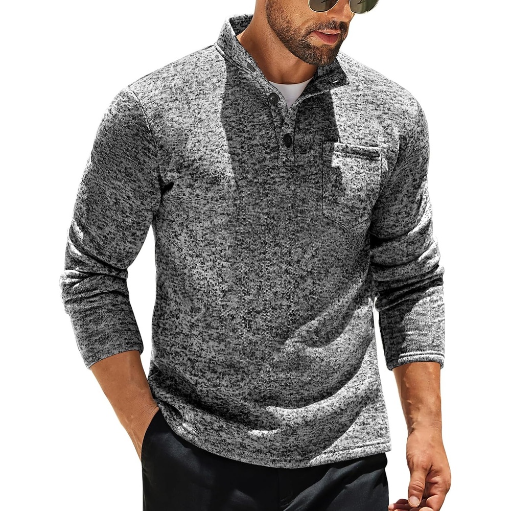 image:imageCOOFANDY Mens Quarter Button Pullover Sweater Mock Neck Thermal FleeceBlack and White