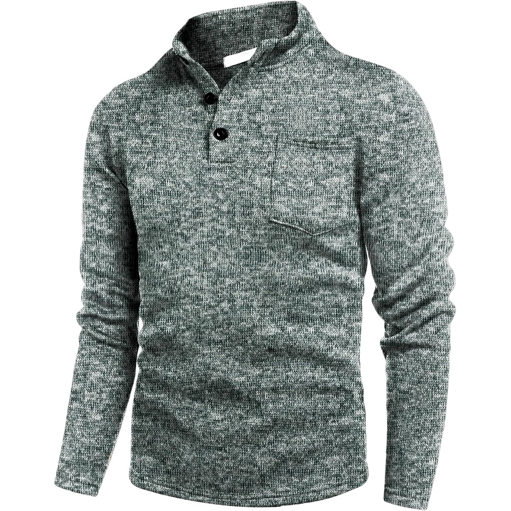 image:imageCOOFANDY Mens Quarter Button Pullover Sweater Mock Neck Thermal FleeceForest Green