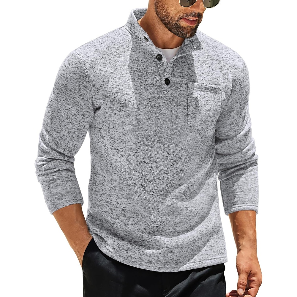 image:imageCOOFANDY Mens Quarter Button Pullover Sweater Mock Neck Thermal FleeceGrey