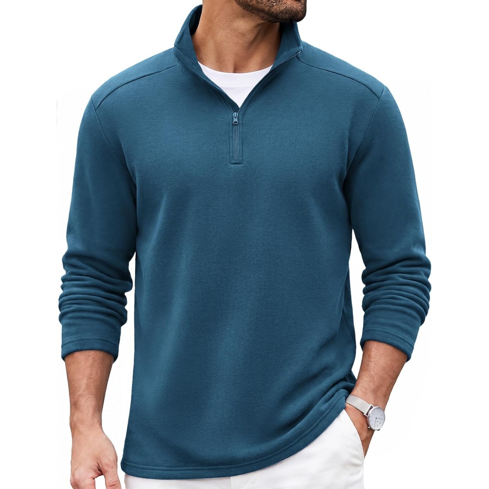 image:imageCOOFANDY Mens Quarter Zip Pullover Casual Mock Neck Sweatshirt Premium Cotton Long Sleeve ShirtsGrey Blue