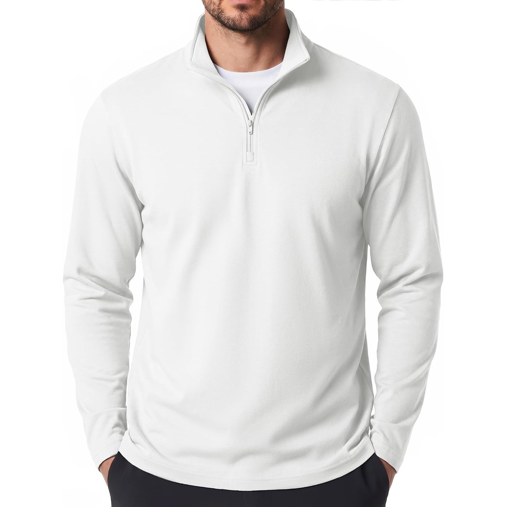 image:imageCOOFANDY Mens Quarter Zip Pullover Golf Shirts Casual Mock Neck SweatshirtWhite