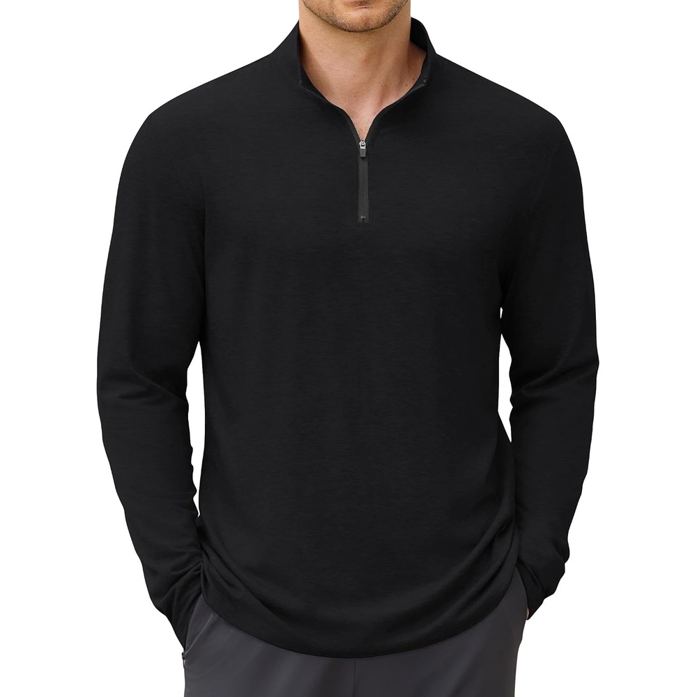 image:imageCOOFANDY Mens Quarter Zip Pullover Long Sleeve Golf Pullover LightweightBlack