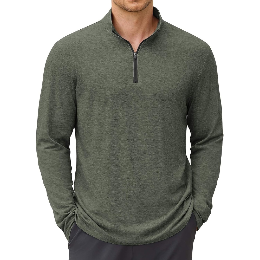 image:imageCOOFANDY Mens Quarter Zip Pullover Long Sleeve Golf Pullover LightweightDark Green