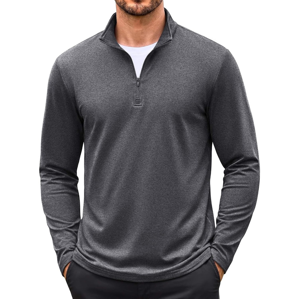 image:imageCOOFANDY Mens Quarter Zip Pullover Long Sleeve Sweatshirt 14 Zip Golf Shirt Thin Fleece Lined Pullover Thermal Winter TopsDeep Gray