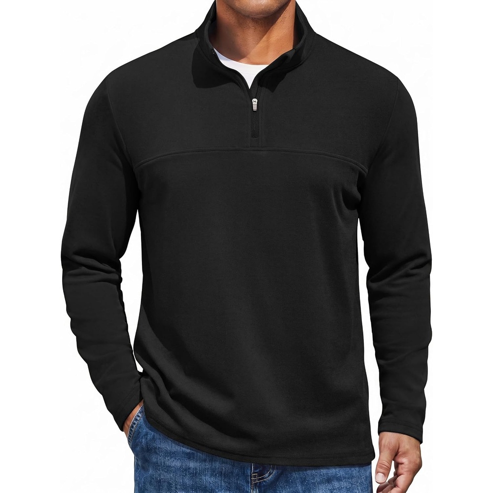 image:imageCOOFANDY Mens Quarter Zip Pullover Sweater Mock Neck Sweatshirt Casual PoloAblack