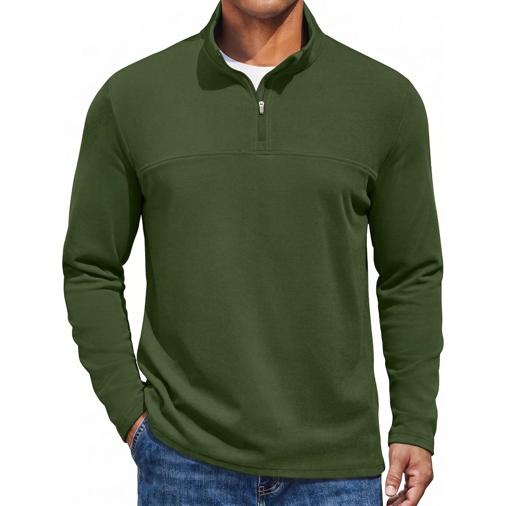 image:imageCOOFANDY Mens Quarter Zip Pullover Sweater Mock Neck Sweatshirt Casual PoloArmy Green
