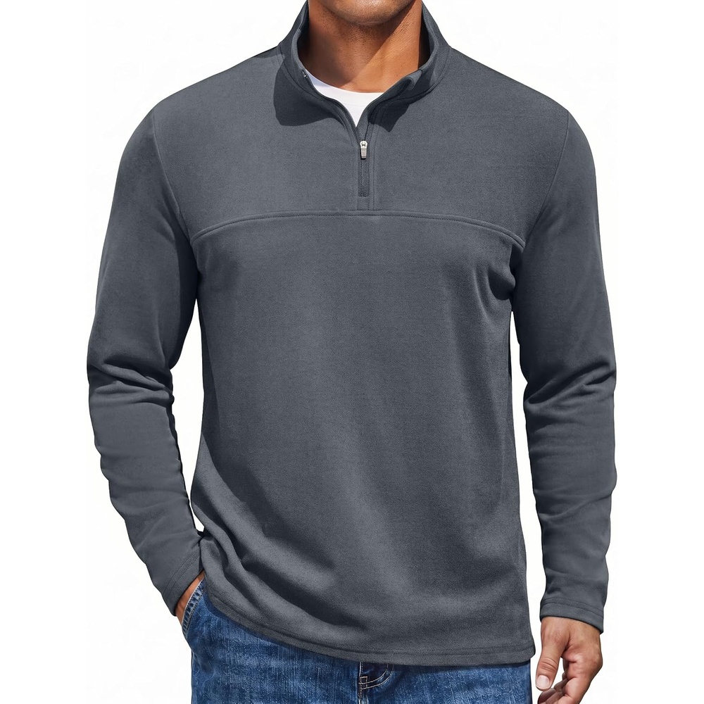 image:imageCOOFANDY Mens Quarter Zip Pullover Sweater Mock Neck Sweatshirt Casual PoloDark Grey