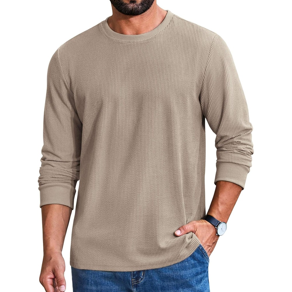 image:imageCOOFANDY Mens T Shirts Long Sleeve Casual Crew Neck Ribbed Tee Shirt Basic TopSand Dune