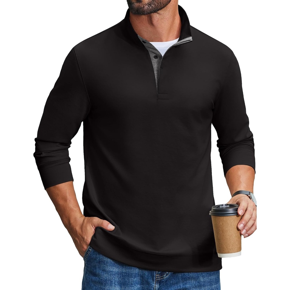 image:imageCOOFANDY Mens TShirts Quarter Pullover Lightweight Sweatshirt Casual ShirtBlack
