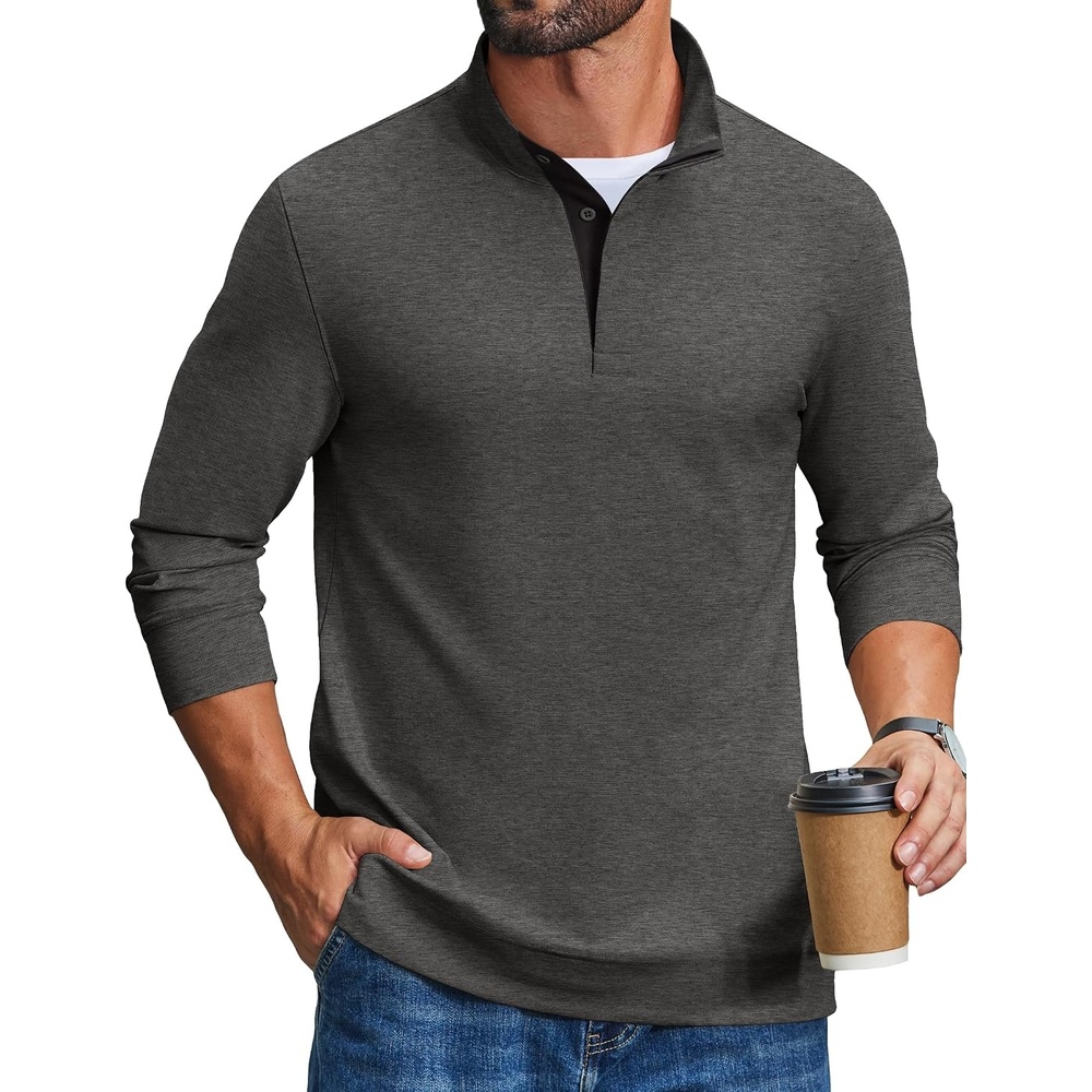 image:imageCOOFANDY Mens TShirts Quarter Pullover Lightweight Sweatshirt Casual ShirtDark Grey