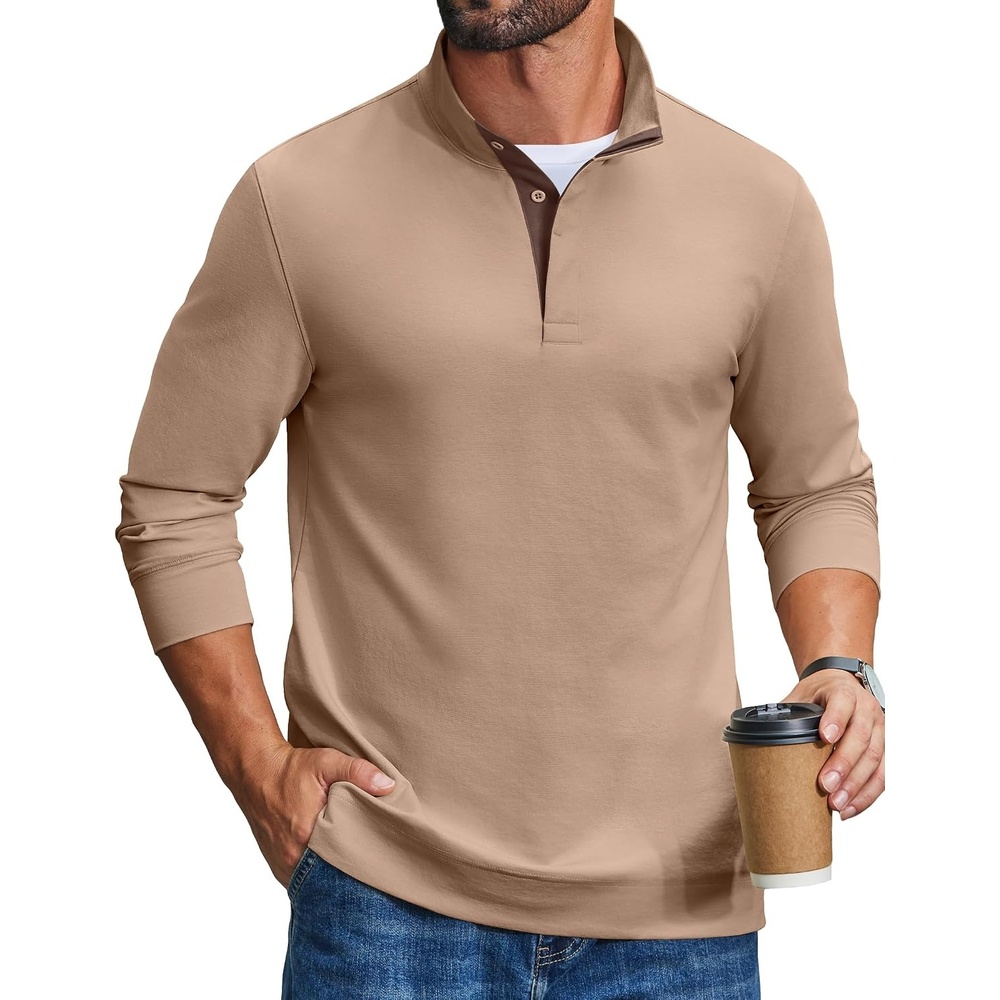 image:imageCOOFANDY Mens TShirts Quarter Pullover Lightweight Sweatshirt Casual ShirtKhaki