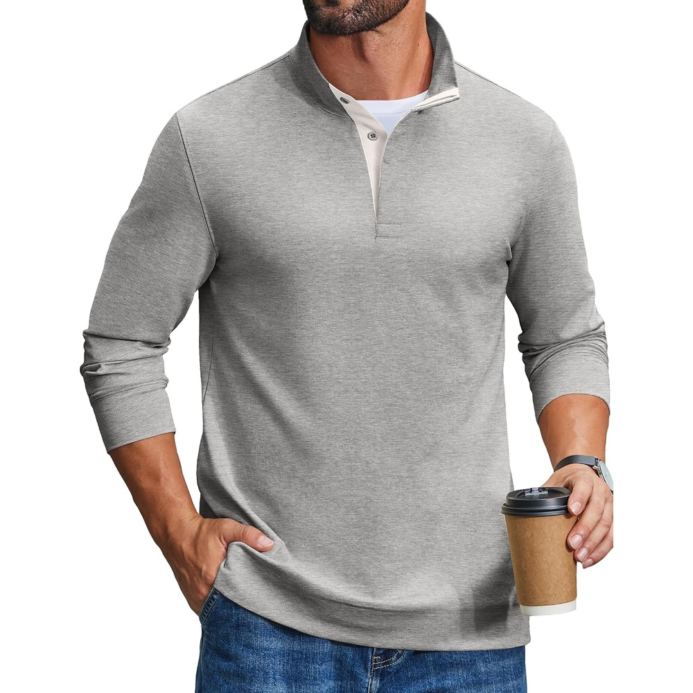 image:imageCOOFANDY Mens TShirts Quarter Pullover Lightweight Sweatshirt Casual ShirtLight Grey