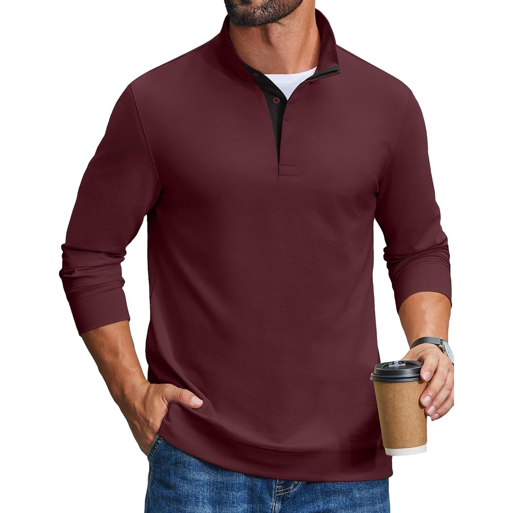 image:imageCOOFANDY Mens TShirts Quarter Pullover Lightweight Sweatshirt Casual ShirtWine Red