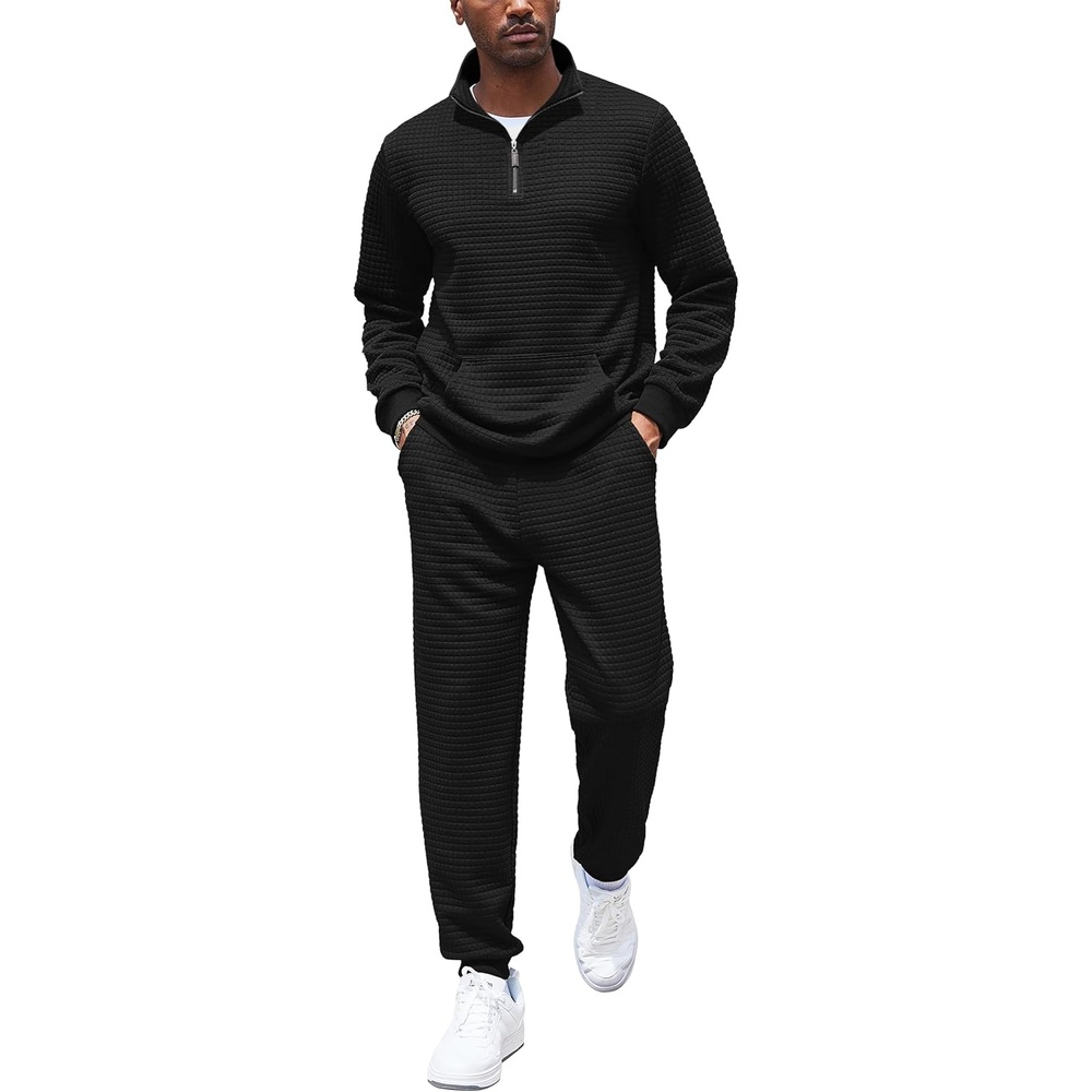 image:imageCOOFANDY Mens Tracksuit 2 Piece Quarter Zip Sweatsuit Workout Jogging SetBlack