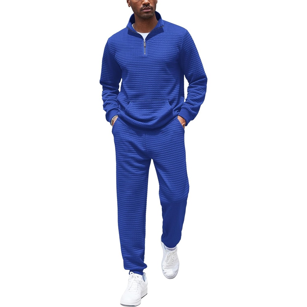 image:imageCOOFANDY Mens Tracksuit 2 Piece Quarter Zip Sweatsuit Workout Jogging SetBlue