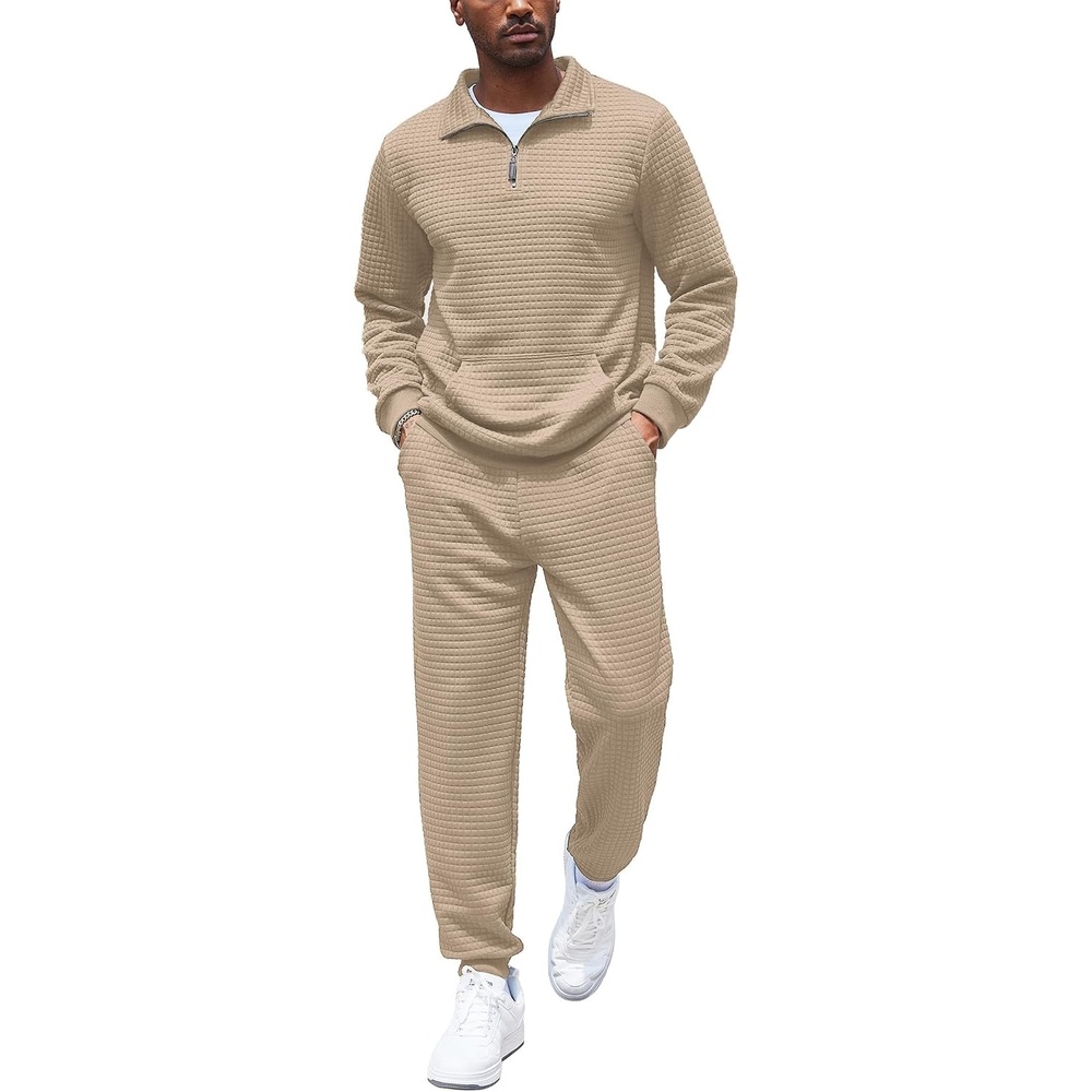 image:imageCOOFANDY Mens Tracksuit 2 Piece Quarter Zip Sweatsuit Workout Jogging SetKhaki01