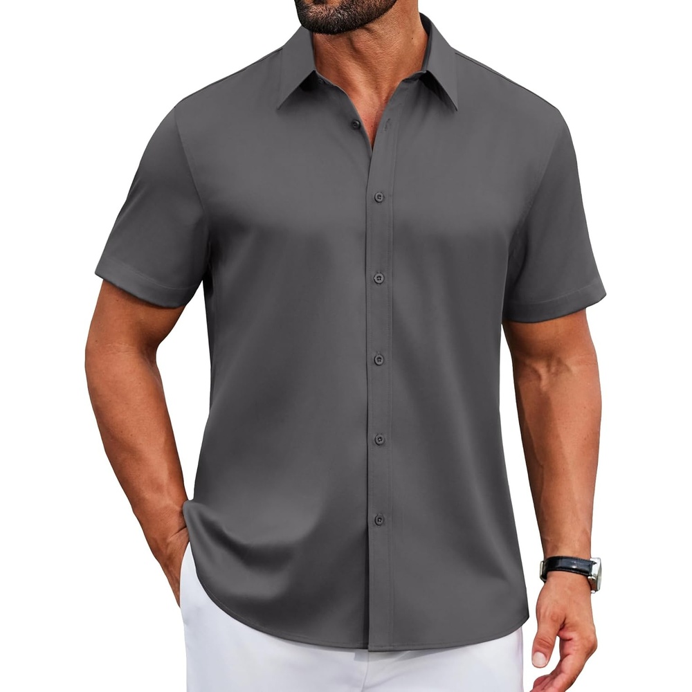 image:imageCOOFANDY Mens Untucked Dress Shirts Short Sleeve Casual Button Down ShirtDark Gray