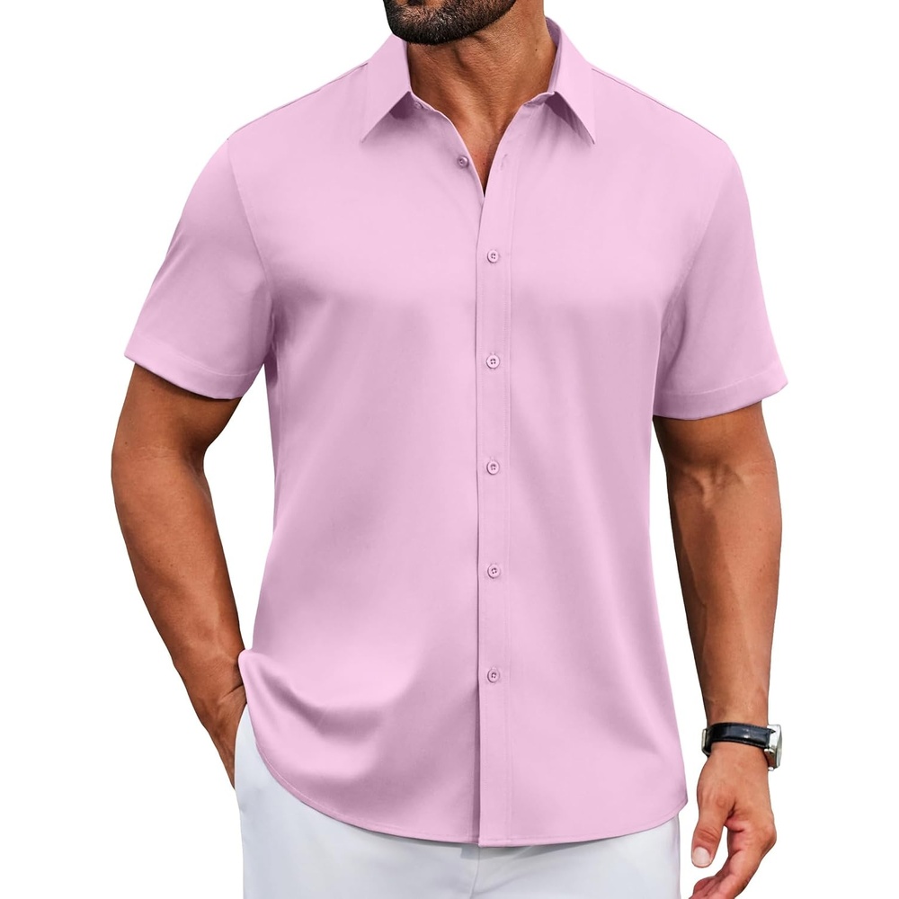 image:imageCOOFANDY Mens Untucked Dress Shirts Short Sleeve Casual Button Down ShirtPink
