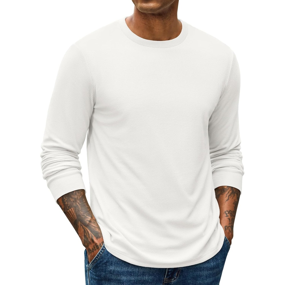 image:imageCOOFANDY Mens Waffle Thermal Long Sleeve Shirts Casual Crew Neck T ShirtAll White