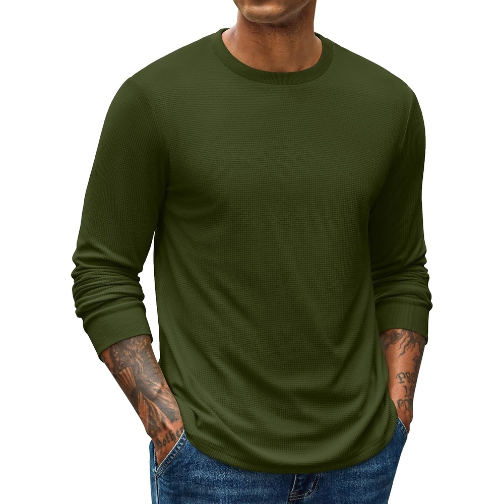 image:imageCOOFANDY Mens Waffle Thermal Long Sleeve Shirts Casual Crew Neck T ShirtArmy Green
