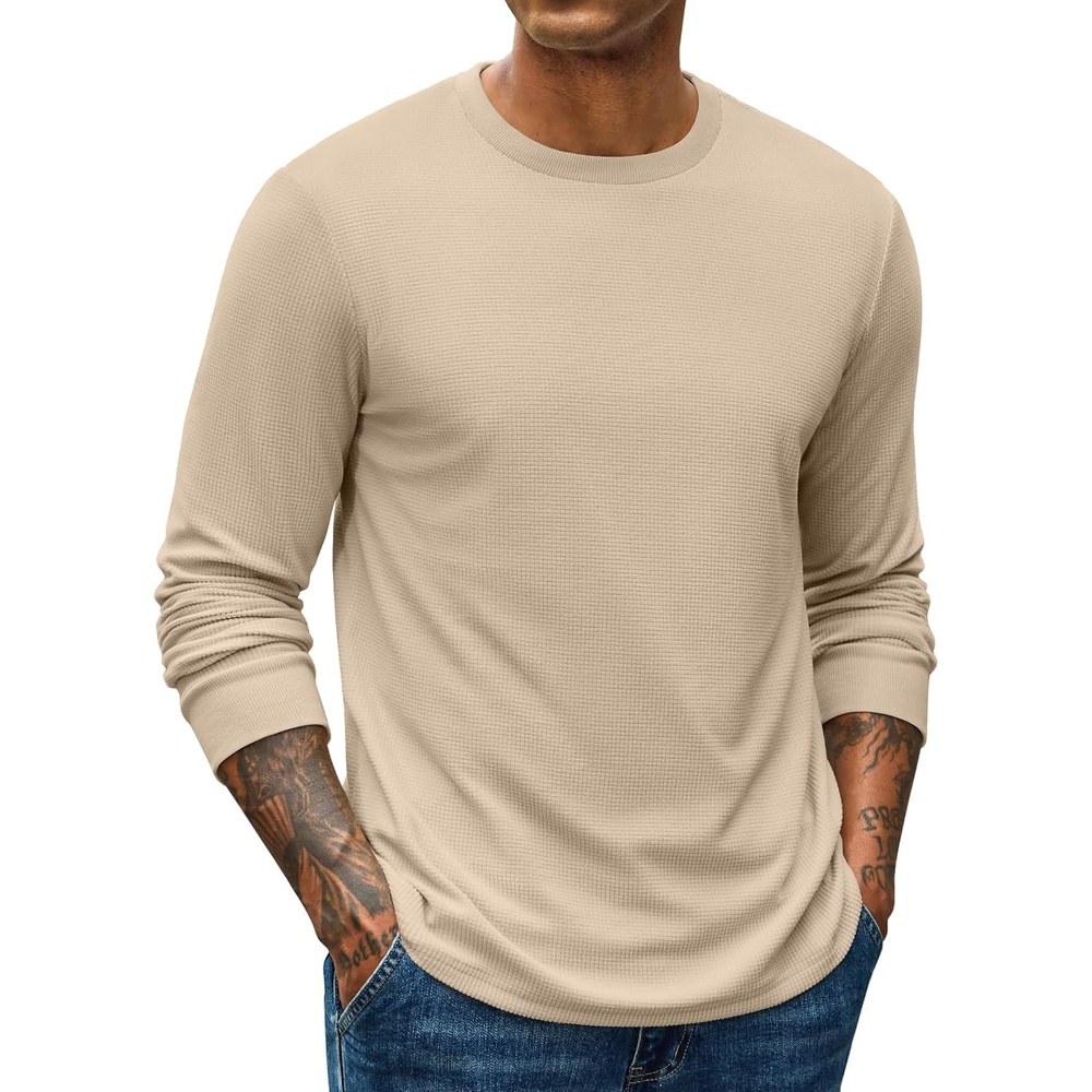 image:imageCOOFANDY Mens Waffle Thermal Long Sleeve Shirts Casual Crew Neck T ShirtBeige