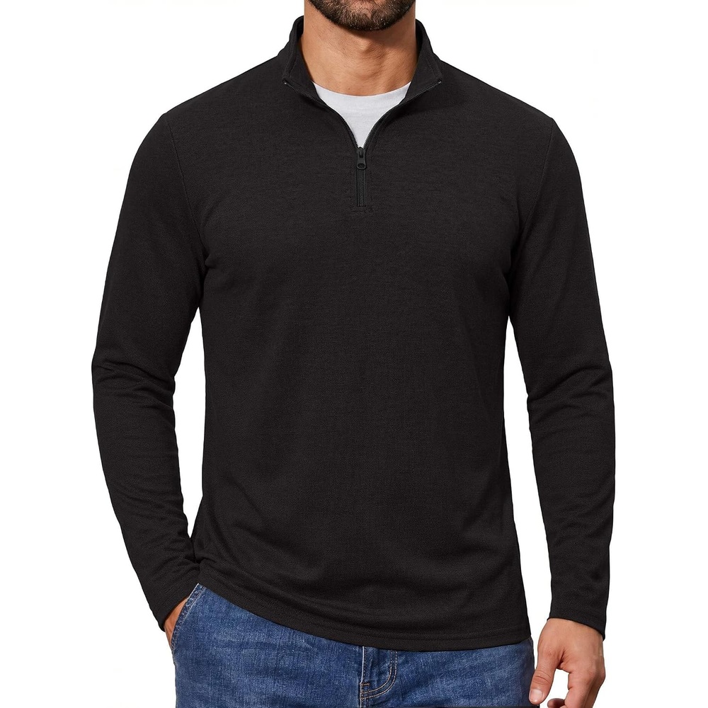image:imageCOOFANDY Quarter Zip Pullover Men Lightweight Mock Neck Sweatshirt Cotton Long Sleeve Casual SweaterBlack