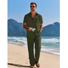 COOFANDY Men’s 2 Piece Casual Beach Set Button Down Shirt and Loose Pants(Army Green)
