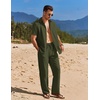 COOFANDY Men’s 2 Piece Casual Beach Set Button Down Shirt and Loose Pants(Army Green)