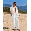 COOFANDY Men’s 2 Piece Casual Beach Set Button Down Shirt and Loose Pants(A-white)