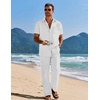 COOFANDY Men’s 2 Piece Casual Beach Set Button Down Shirt and Loose Pants(A-white)