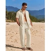 COOFANDY Men’s 2 Piece Casual Beach Set Button Down Shirt and Loose Pants(Beige)