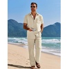 COOFANDY Men’s 2 Piece Casual Beach Set Button Down Shirt and Loose Pants(Beige)