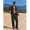 COOFANDY Men’s 2 Piece Casual Beach Set Button Down Shirt and Loose Pants(Black)