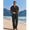 COOFANDY Men’s 2 Piece Casual Beach Set Button Down Shirt and Loose Pants(Black)