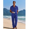 COOFANDY Men’s 2 Piece Casual Beach Set Button Down Shirt and Loose Pants(Dark Blue)
