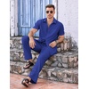 COOFANDY Men’s 2 Piece Casual Beach Set Button Down Shirt and Loose Pants(Dark Blue)