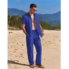 COOFANDY Men’s 2 Piece Casual Beach Set Button Down Shirt and Loose Pants(Dark Blue)