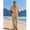 COOFANDY Men’s 2 Piece Casual Beach Set Button Down Shirt and Loose Pants(Khaki)